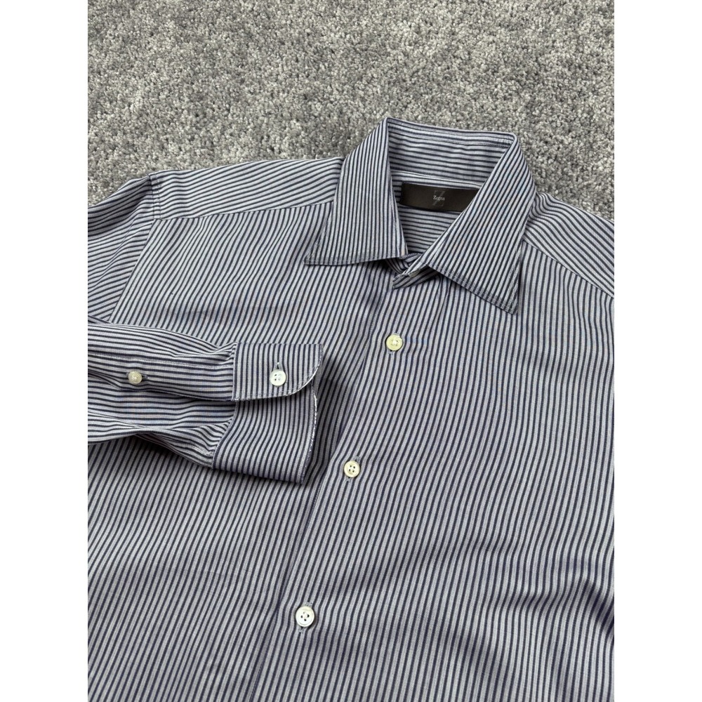 Zegna Dress Shirt Mens 15.5/39 Navy Gray Stripe Button Cotton